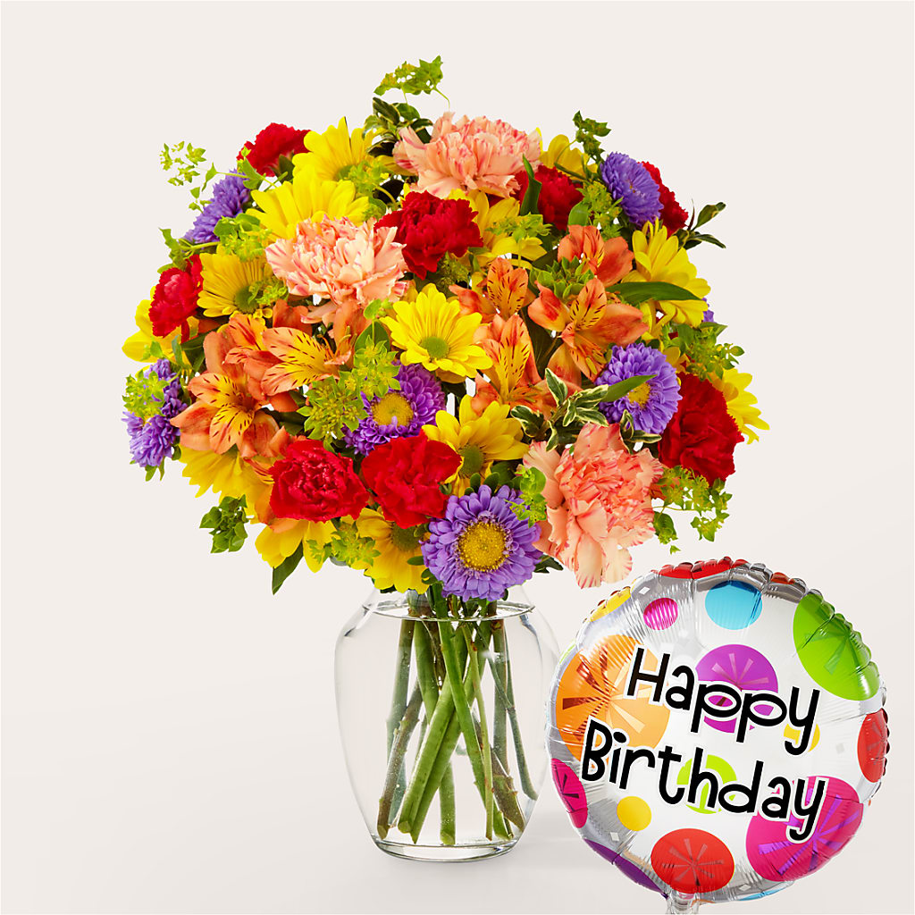 Kaleidoscope Bouquet with Birthday Balloon – Abc Florist, Mullens WV