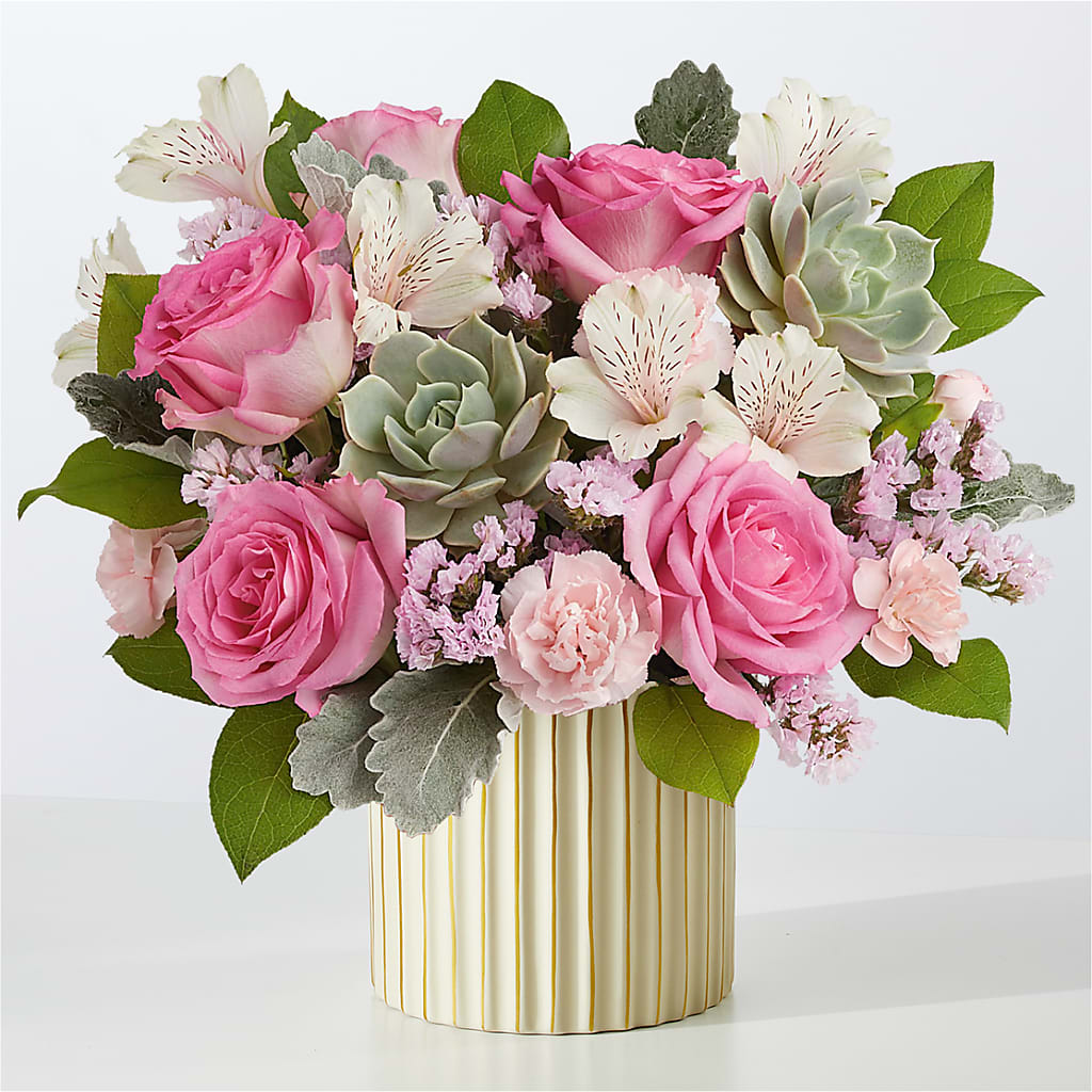 Dusty Rose Bouquet with Ivory Vase – Abc Florist, Mullens WV