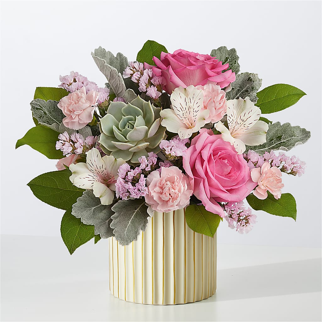 Dusty Rose Bouquet with Ivory Vase – Abc Florist, Mullens WV