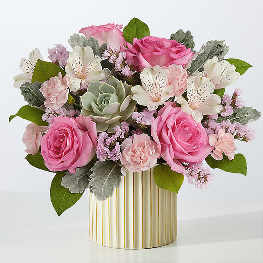 Dusty Rose Bouquet with Ivory Vase –  Abc Florist, Mullens WV